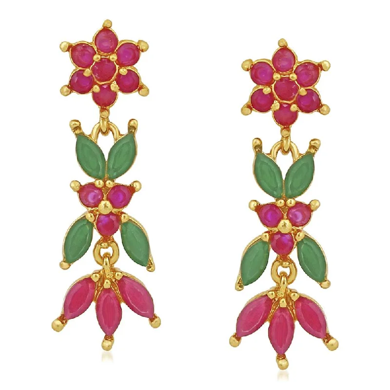 Drop Earrings with Hammered Finish -Mahi Gold Plated Floral Designer Long Dangler Earrings