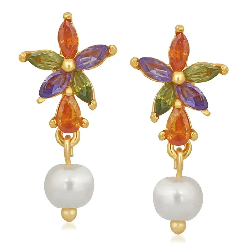 Drop Earrings with Etched Designs -Mahi Gold Plated Floral Inspired Multicolour Dangler Earrings