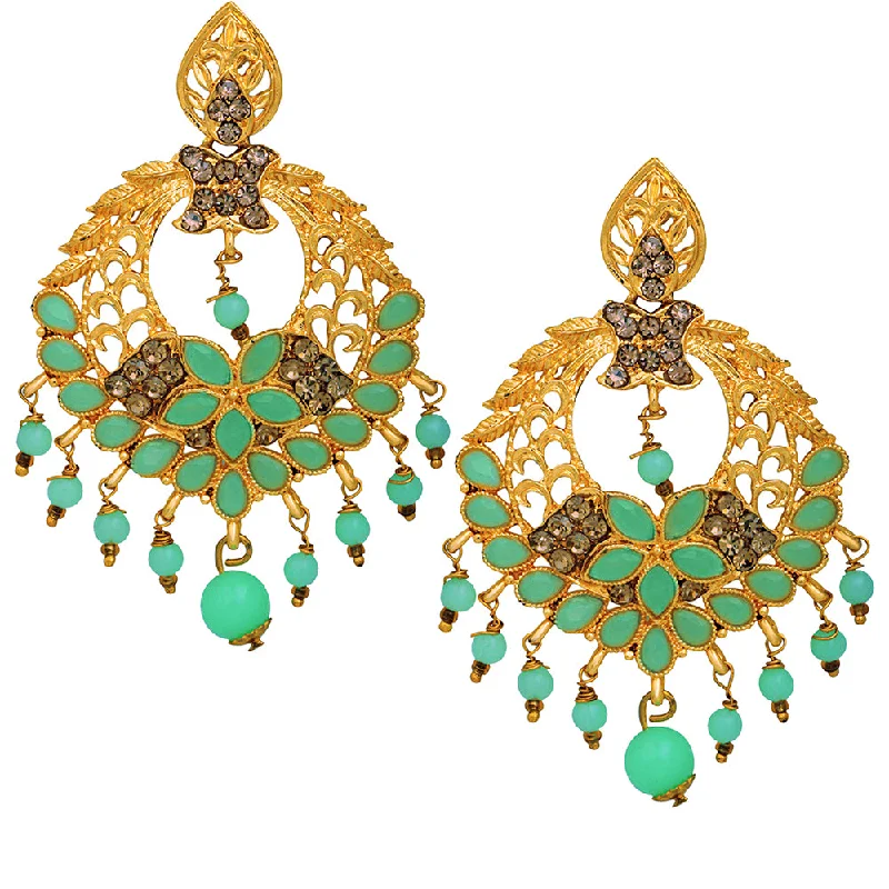 Drop Earrings for Festival Style -Mahi Green Crystals Floral Dangler Earrings for Women (ER1109720G)