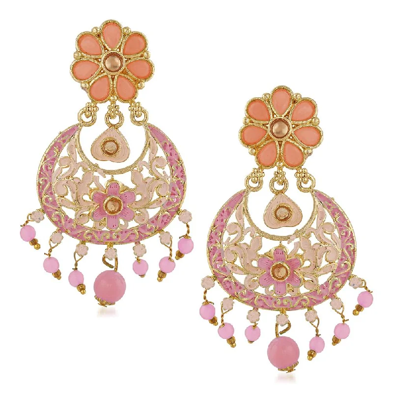 Drop Earrings for Formal Attire -Mahi Meenakari Work Artificial Bead and Crystals Floral Dangle Drop Earrings for Women (ER1109698G)