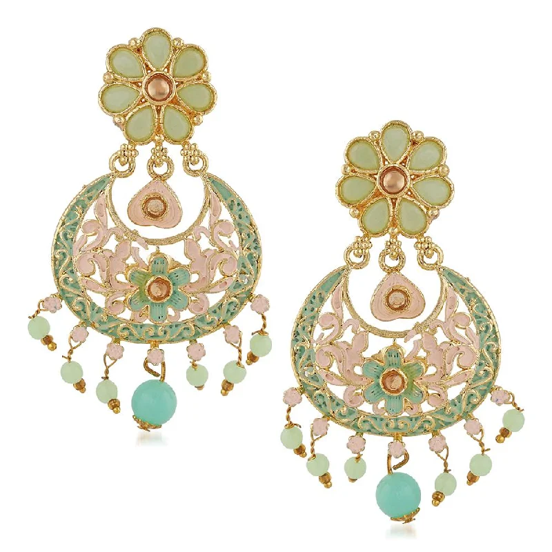 Drop Earrings for Casual Outfit -Mahi Meenakari Work Artificial Bead and Crystals Floral Dangle Drop Earrings for Women (ER1109699G)