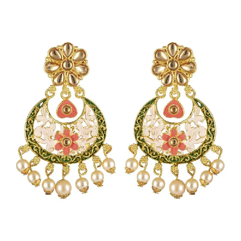 Studded Drop Earrings with Gemstones -Mahi Meenakari Work Floral Chandbali Dangler earrings for Women (ER1109707G)