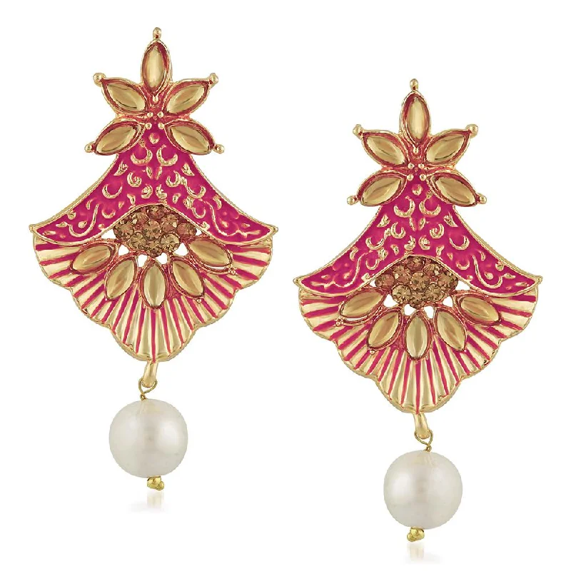 Drop Earrings with Symbolic Elements -Mahi Meenakari Work Floral Dangler Earrings with Crystal and Artificial Pearl for Womens (ER1109673G)