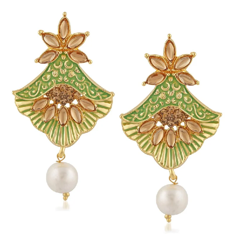 Drop Earrings with Abstract Designs -Mahi Meenakari Work Floral Dangler Earrings with Crystal and Artificial Pearl for Womens (ER1109674G)