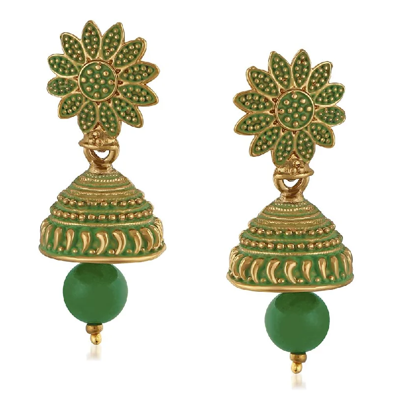 Drop Earrings for Engagement Party -Mahi Meenakari Work Green Artificial Bead Floral Jhumka Drop Earrings for Women (ER1109691G)