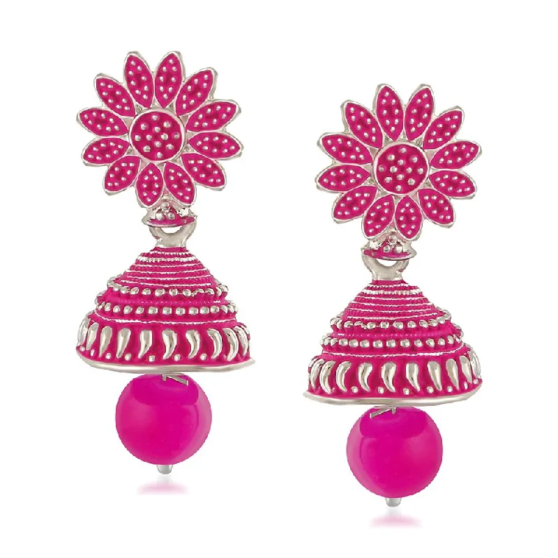 Drop Earrings for Christmas Party -Mahi Meenakari Work Pink Artificial Bead Floral Jhumka Drop Earrings for Women (ER1109686R)