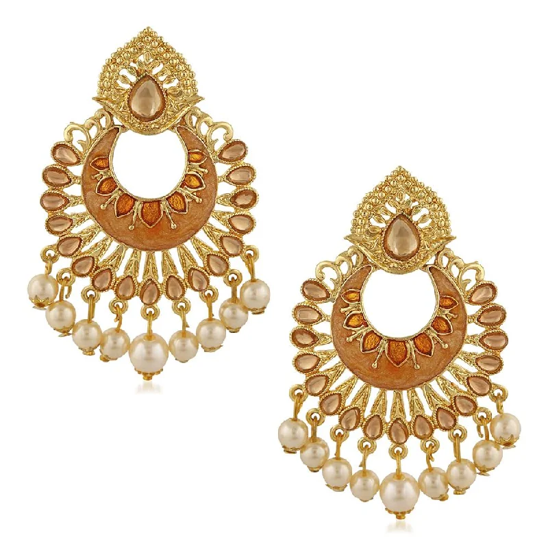 Drop Earrings for Party Look -Mahi Meenakari Work Traditional Dangle Drop Earrings with Artificial Bead and Crystals for Women (ER1109701G)