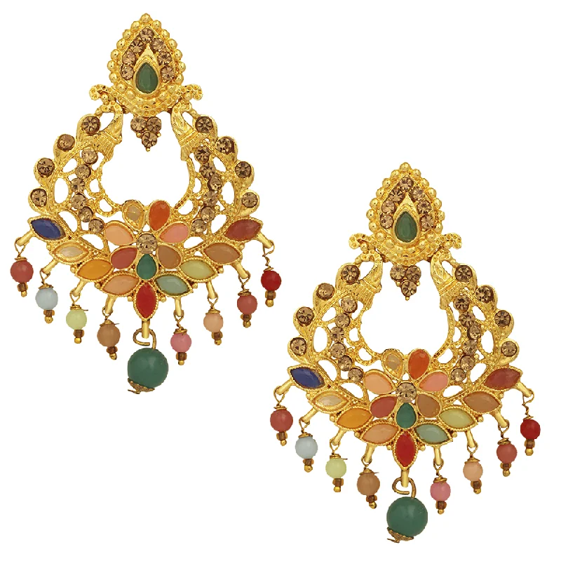 Drop Earrings for Beach Outfit -Mahi Multicolor Crystals Floral Dangler Earrings for Women (ER1109722G)