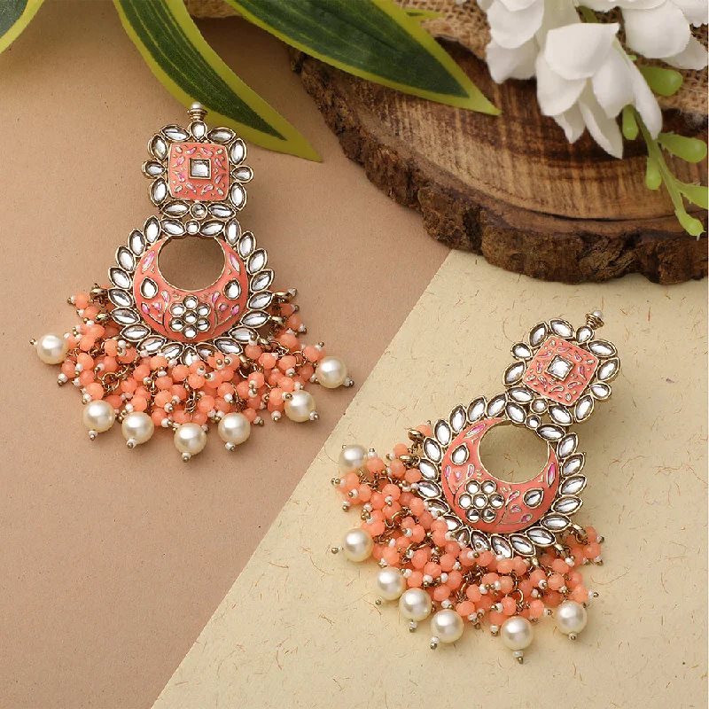 Drop Earrings with Infinity Symbols -Mahi Orange Meenakari Work Floral Chandbali Traditional Dangler Earrings with Crystals and Beads for Women (ER11098131GOrg)