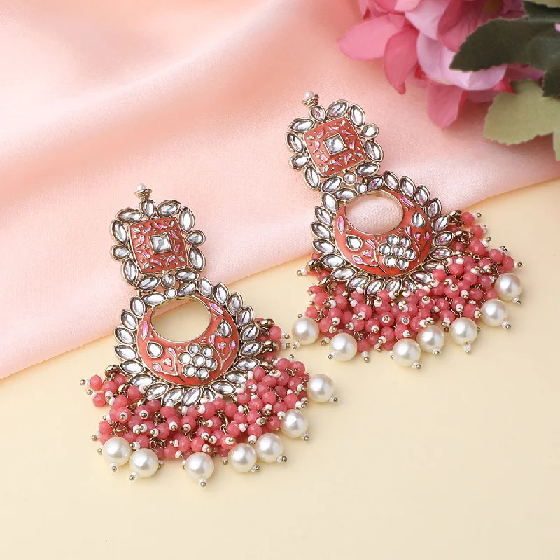 Drop Earrings with Keyhole Designs -Mahi Pink Meenakari Work Floral Chandbali Traditional Dangler Earrings with Crystals and Beads for Women (ER11098129GPin)