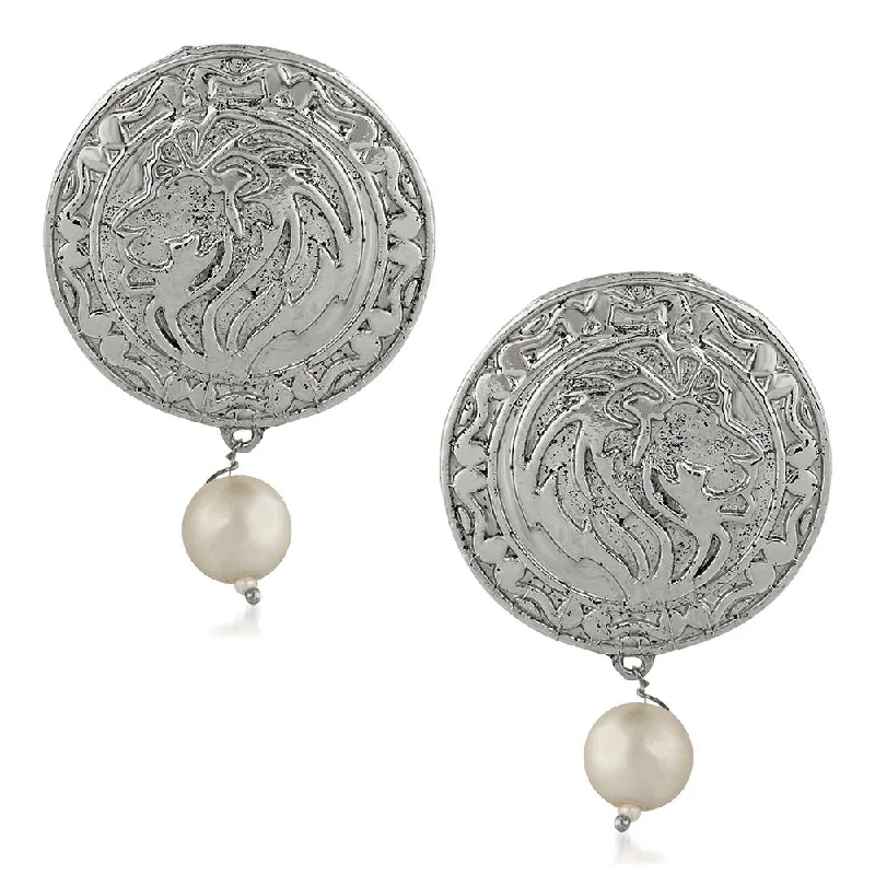 Drop Earrings for Work Attire -Mahi Rhodium Plated Artificial Pearl Traditional Dangler Earrings for Women (VECJ100223)