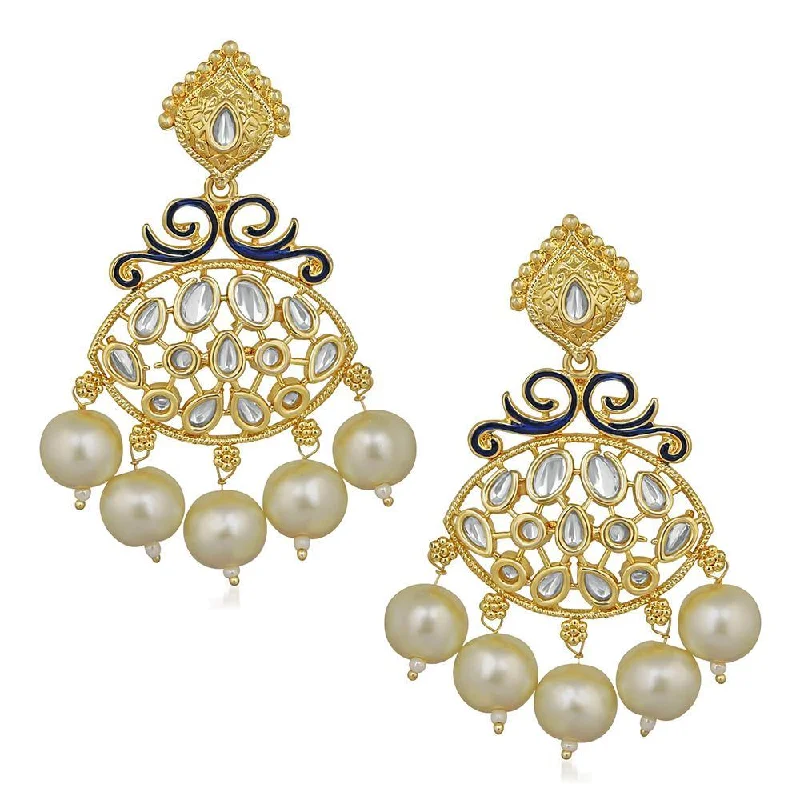 Drop Earrings with Polished Shine -Mahi Rosegold Plated Ethnic Meenakari work Kundan and Artificial Pearl Dangler Earrings for Women (VECJ100238)