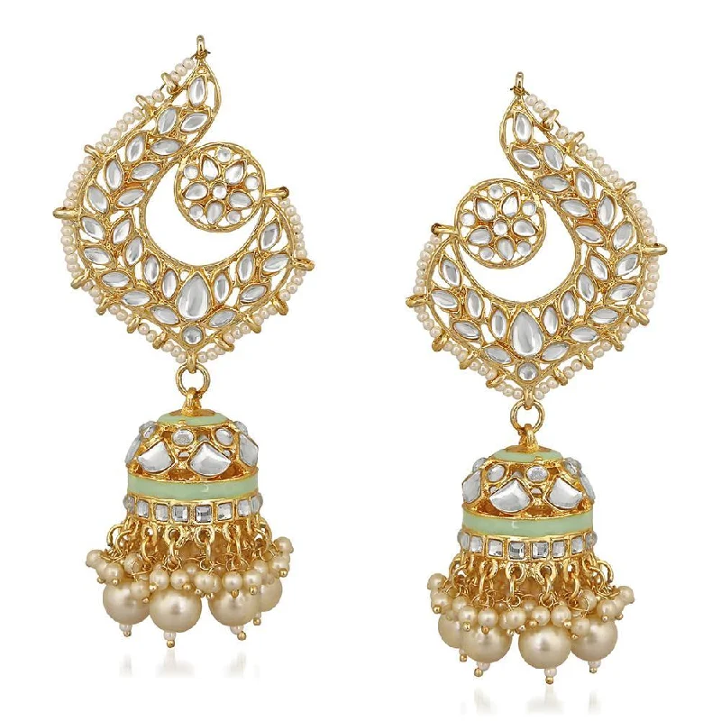 Drop Earrings with Etched Designs -Mahi Rosegold Plated Ethnic Meenakari work Peacock Jhumki Dangler Earrings with Kundan for Women (VECJ100237)