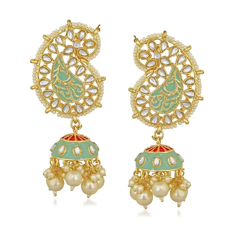 Drop Earrings with Matte Finish -Mahi Rosegold Plated Ethnic Meenakari work Peacock Jhumki Dangler Earrings with Kundan for Women (VECJ100242)