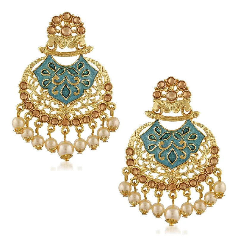 Drop Earrings for Birthday Celebration -Mahi Traditional Dangler Earrings with Artifical Pearl Green Meenakariwork for Women (ER1109703G)