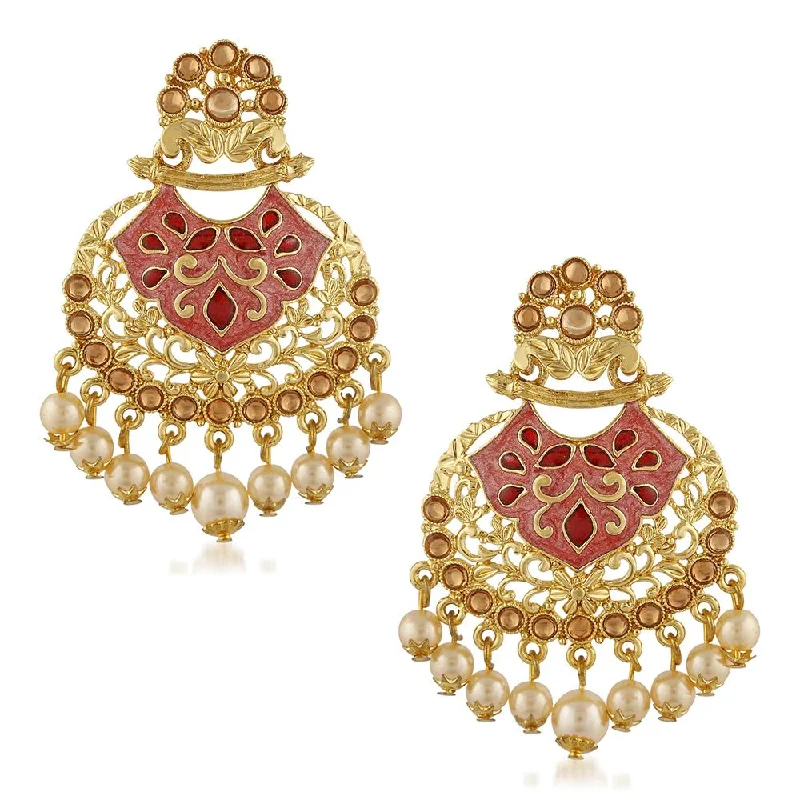 Drop Earrings for Anniversary -Mahi Traditional Dangler Earrings with Artifical Pearl Red Meenakariwork for Women (ER1109704G)