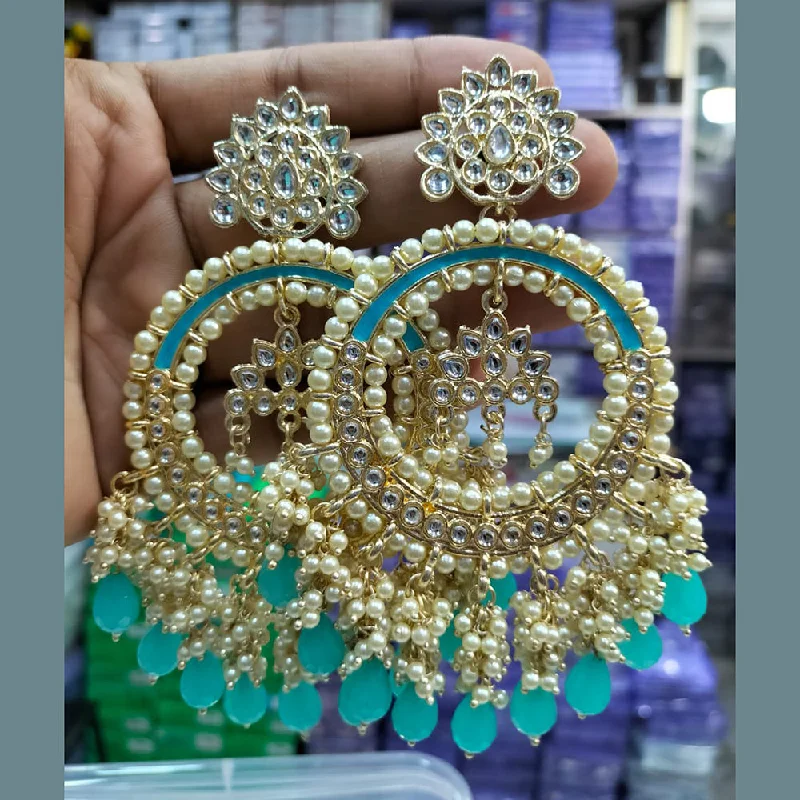 Studded Drop Earrings with Gemstones -Manisha Jewellery Gold Plated Kundan & Beads Dangler Earrings