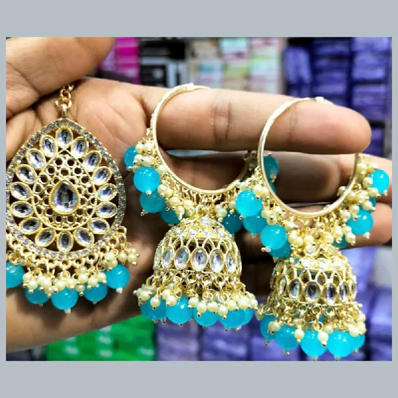 Drop Earrings for Casual Outfit -Manisha Jewellery Gold Plated Kundan & Beads Dangler Earrings With Maangtikka