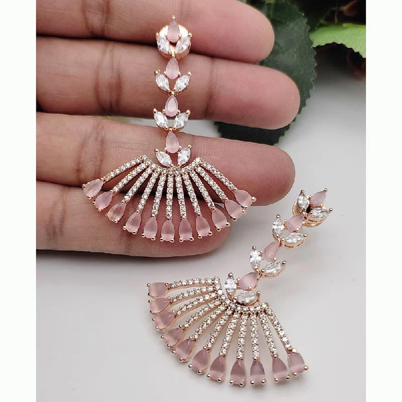 Drop Earrings with Debossed Designs -Manisha Jewellery Rose Gold Plated AD Stone Dangler Earrings