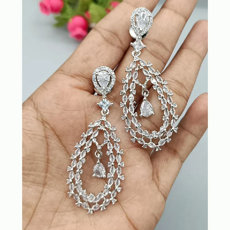 Drop Earrings for Engagement Party -Manisha Jewellery Silver Plated AD Stone Dangler Earrings