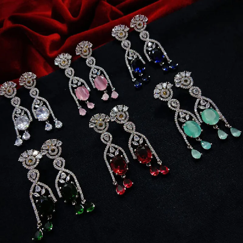 Drop Earrings with Wave Designs -Manisha Jewellery Silver Plated AD Stone Dangler Earrings