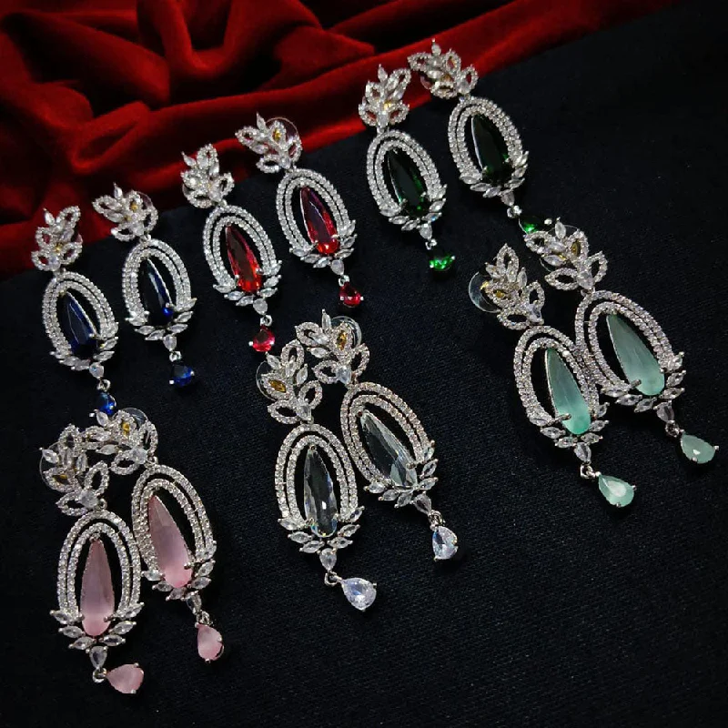 Drop Earrings with Vine Designs -Manisha Jewellery Silver Plated AD Stone Dangler Earrings