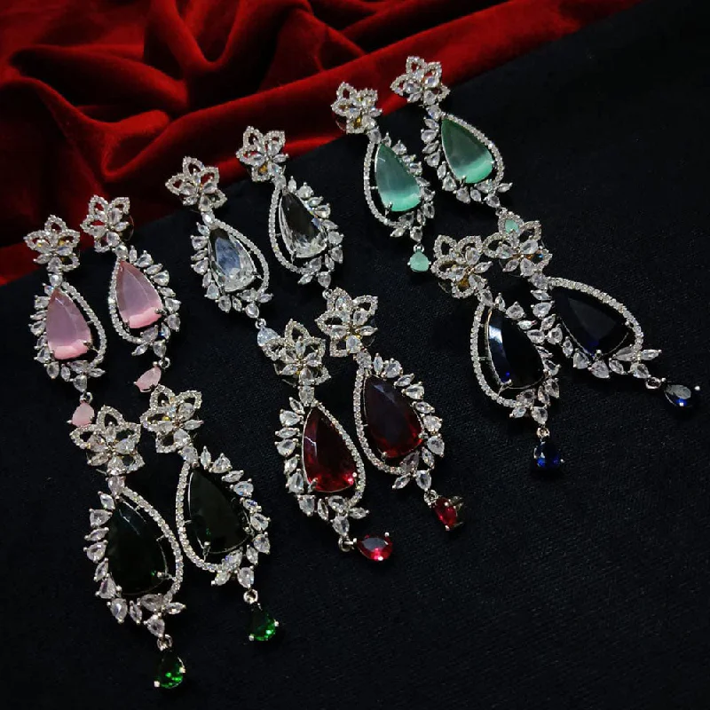 Drop Earrings with Crown Designs -Manisha Jewellery Silver Plated AD Stone Dangler Earrings