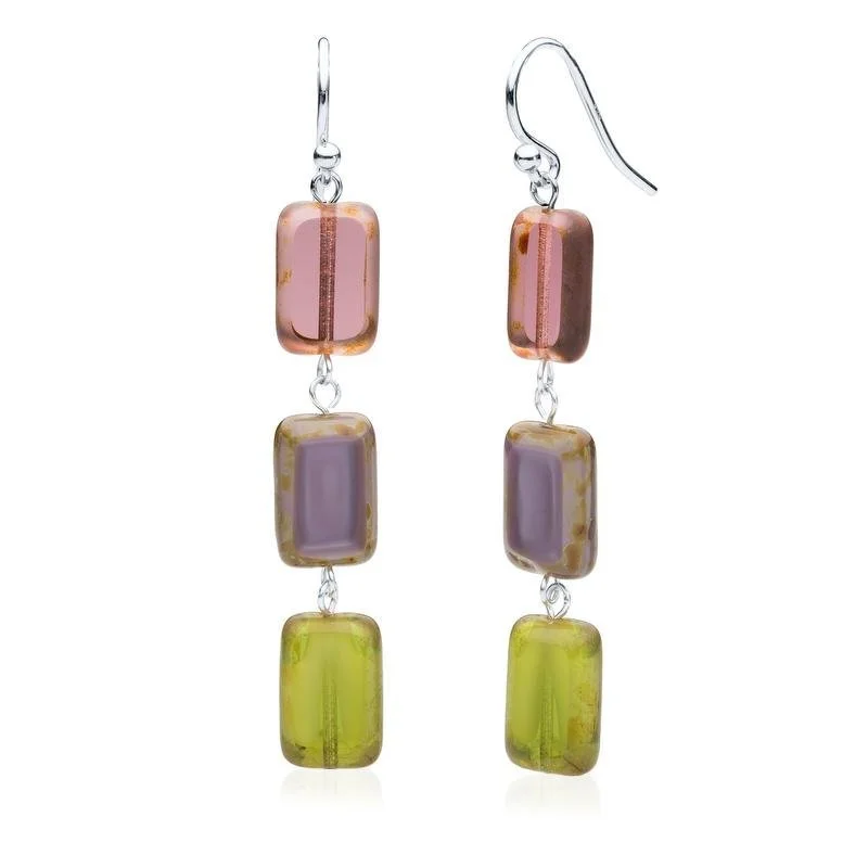 Drop Earrings for Casual Outfit -Martha's Vineyard Mix Glass Rectangle Beaded Drop Earrings