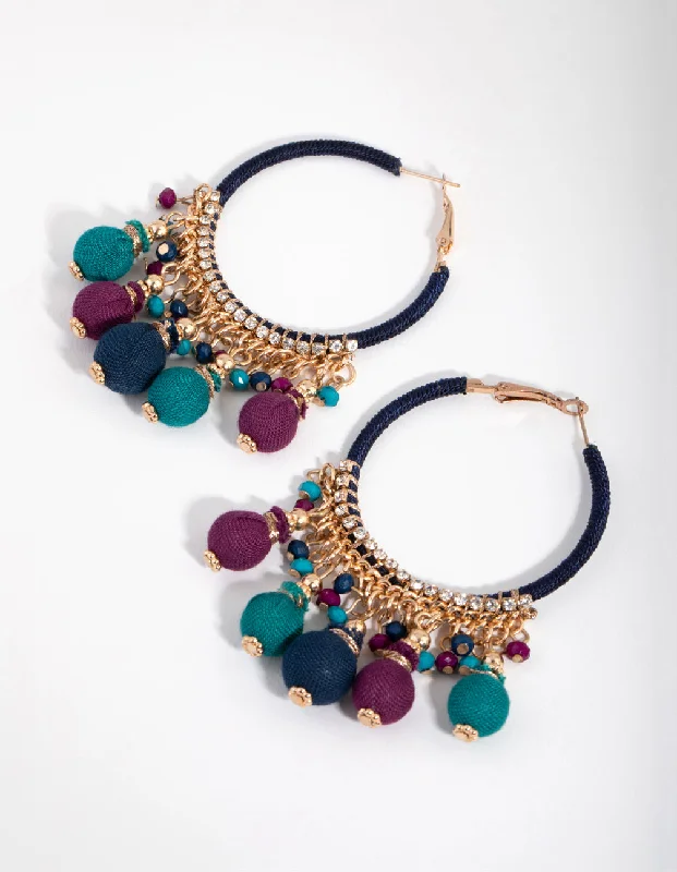 Short Drop Earrings for Subtle -Gold Threadwrap Bead Drop Earrings