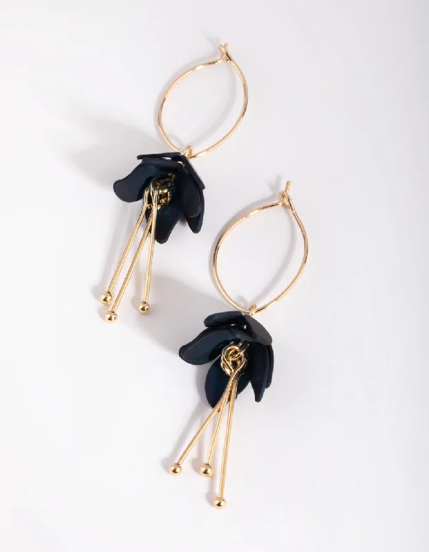 Gemstone Drop Earrings for Color -Navy Flower Drop Earrings