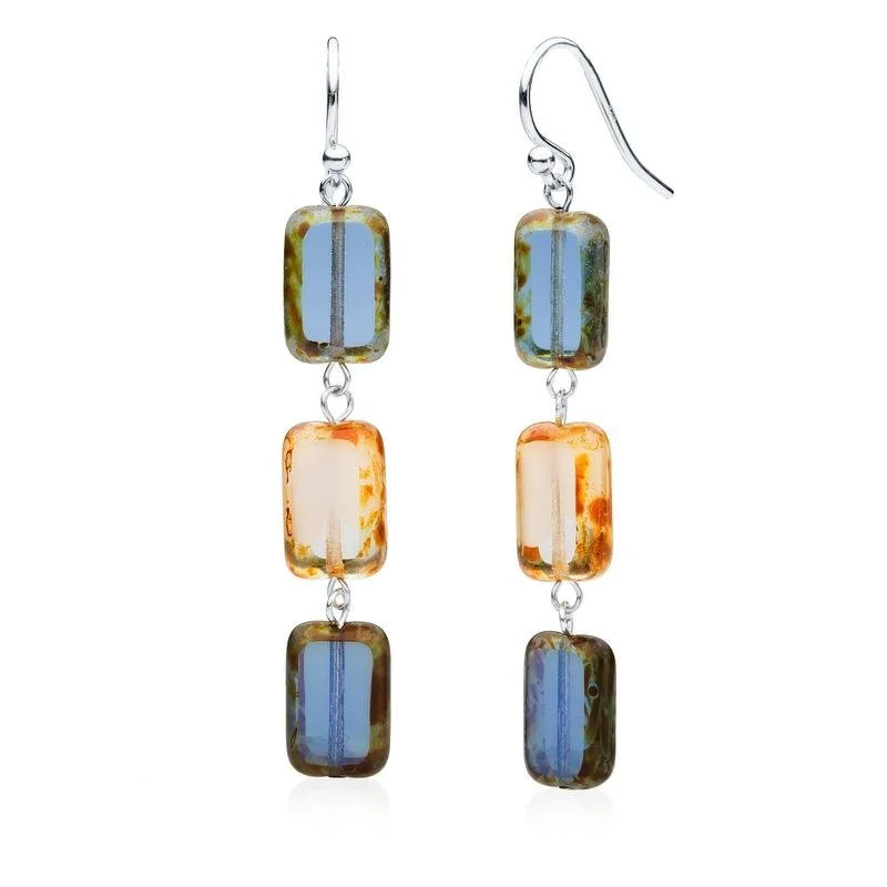 Floral Drop Earrings with Petals -Montana Mix Glass Rectangle Beaded Drop Earrings