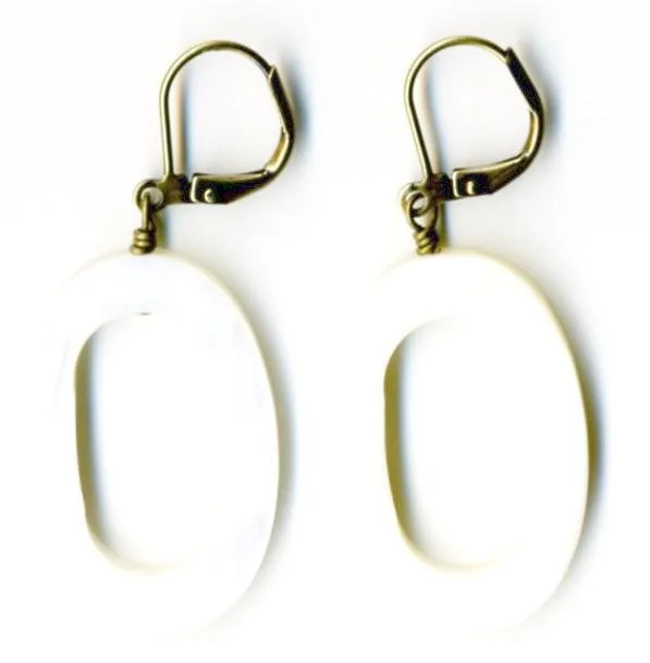 Drop Earrings with Wave Designs -White Mother of Pearl Oval Drop Earrings, SALE