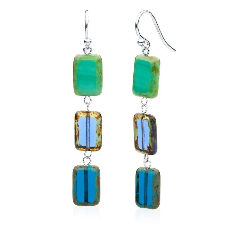 Drop Earrings for Formal Attire -Ocean Mix Glass Rectangle Beaded Drop Earrings