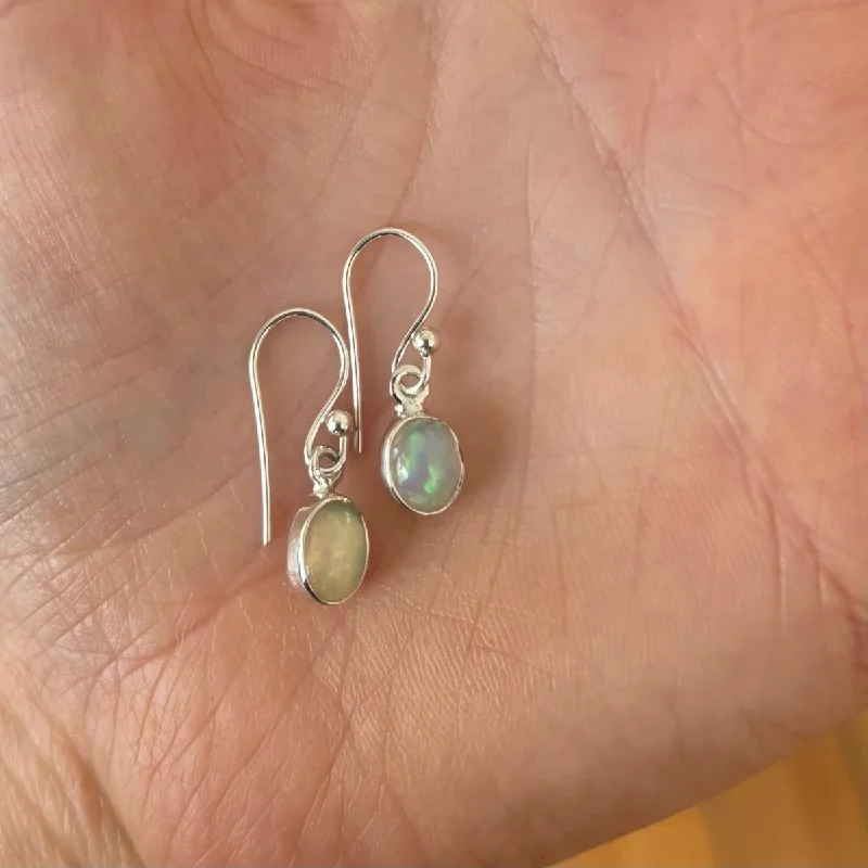 Crystal and Pearl Drop Earrings for Glamour -Opal Bezel Set Sterling Silver Drop Earrings