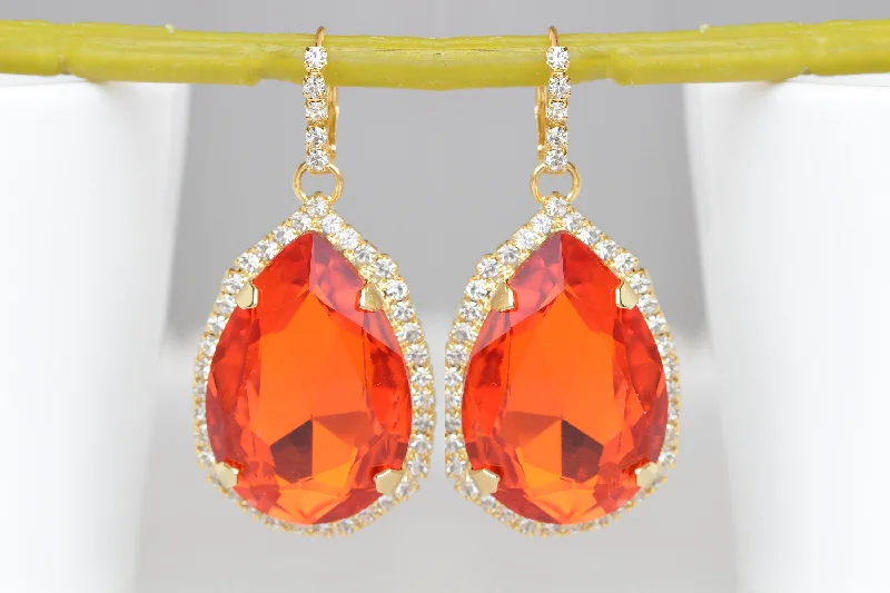 Drop Earrings with Star Motifs -ORANGE TEARDROP EARRINGS