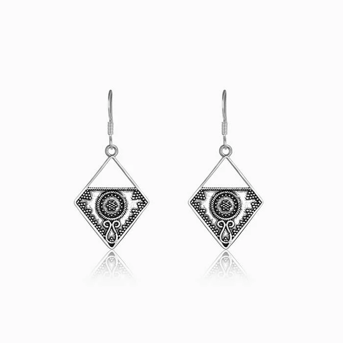 Contemporary Drop Earrings for Fashion -Oxidised Silver Precious Dangler Earrings