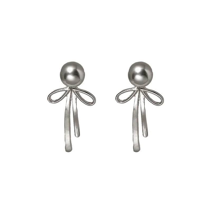 Drop Earrings with Infinity Symbols -Pearl and Bow Backdrop Earrings