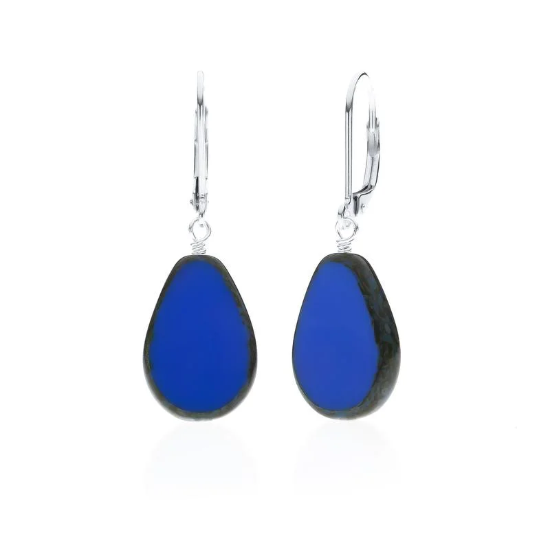 Drop Earrings with Animal Motifs -Periwinkle Glass Beaded Teardrop Earrings