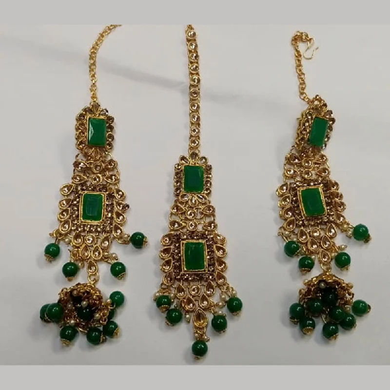 Contemporary Drop Earrings for Fashion -Kumavat Jewels Kundan Stone & Beads Dangler Earrings With Maang Tikka