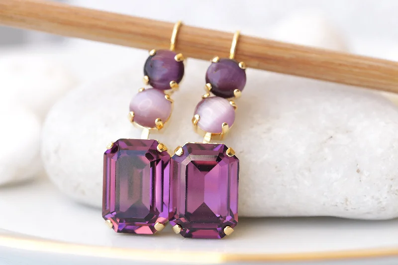 Drop Earrings with Symbolic Elements -PURPLE DROP EARRINGS