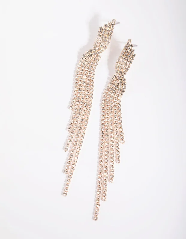 Crystal Drop Earrings for Sparkle -Rose Gold Diamante Twisted Drop Earrings