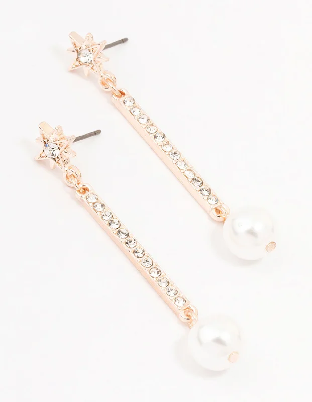 Minimalist Drop Earrings with Simplicity -Rose Gold Celestial Pearl Drop Earrings