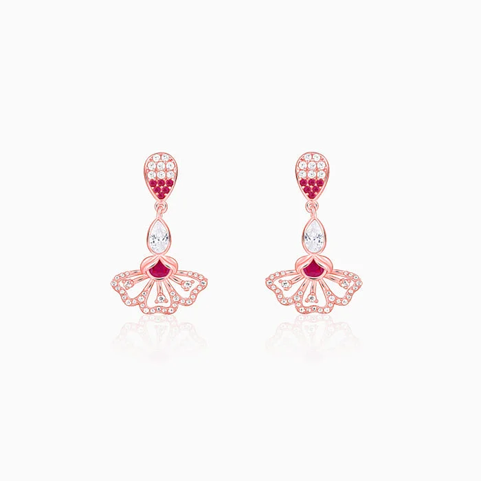 Geometric Drop Earrings for Trend -Rose Gold Red Eyebright Dangler Earrings