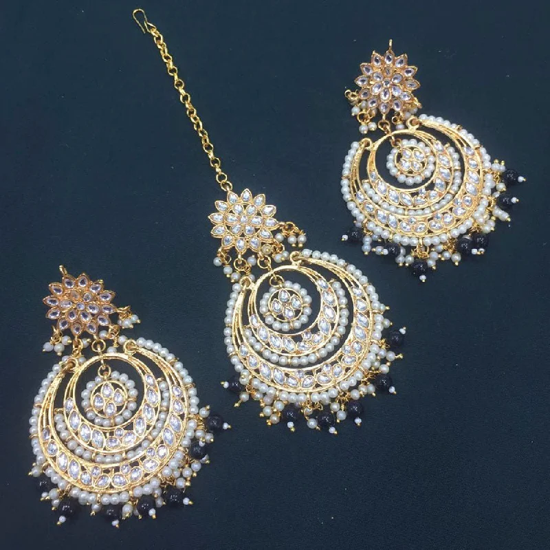 Drop Earrings with Leaf Motifs -Sai Fashion Gold Plated Kundan And Beads Designer Dangler Earrings With Maang Tikka