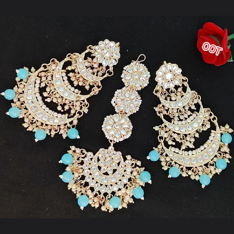 Drop Earrings for Shopping Trip -Sai Fashion Gold Plated Kundan Stone Dangler Earrings With Mangtikka