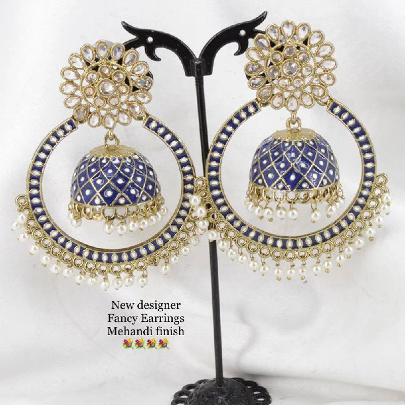 Large Drop Earrings for Statement -Sai Fashion Mehandi Finish Kundan And Meenakari Designer Dangler Earrings