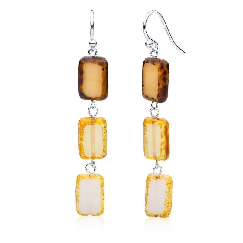 Drop Earrings for Party Look -Sandy Mix Glass Rectangle Beaded Drop Earrings