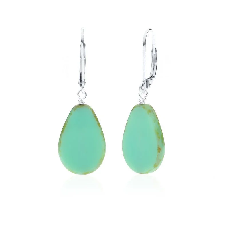 Gold Drop Earrings for Women -Seafoam Glass Beaded Teardrop Earrings