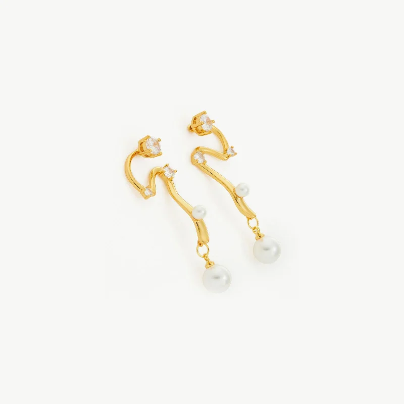 Square Drop Earrings for Modern -Serpent Pearl Drop Earrings