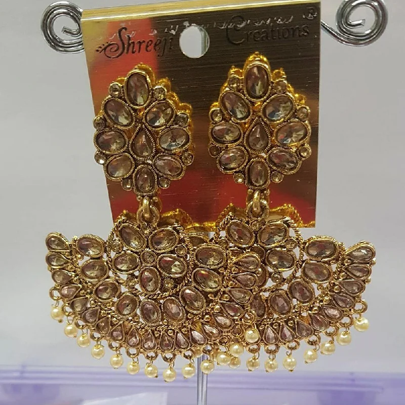 Drop Earrings for School Uniform -Shreeji Austrian Stone Gold Plated Dangler Earrings-ShreejiEar18